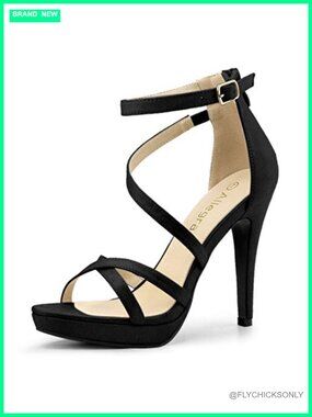 Strappy Platform Stiletto Heel Sandals Faux Suede Back Zipper
